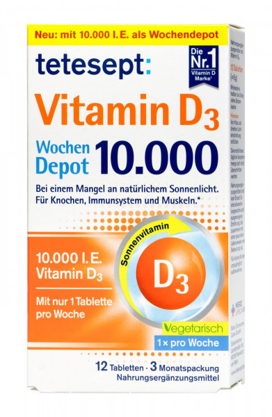 Tetesept Vitamin D3 10000 Wochendepot Filmtabletten, 12 er