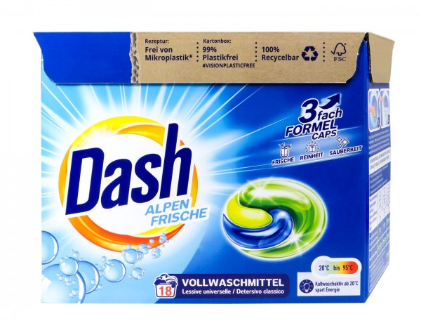 Dash 3in1 Caps Alpen Frische Vollwaschmittel 18 WL, 448,2 g