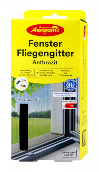 Aeroxon Fenster Fliegengitter 130 x 150 cm Anthrazit, 1 er