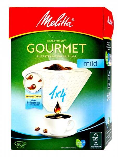 Melitta Filtertüten 1x4 Gourmet mild Aroma, 80 er