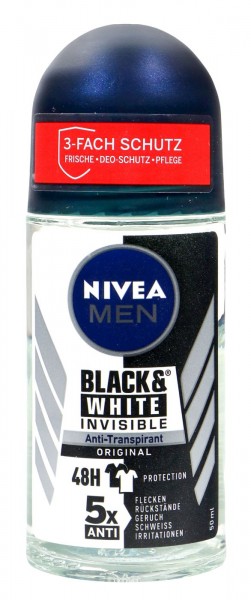 Nivea Men Roll-On Black & White Invisible, 50 ml