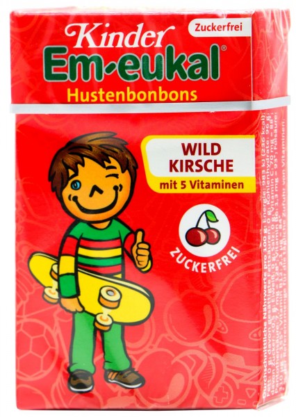 Em-Eukal Minis Kinder Box Wildkirsche Zuckerfrei, 40 g