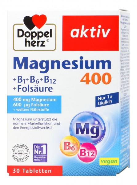 Doppelherz Magnesium 400 + B1 + B6 + Folsäure, 30 er
