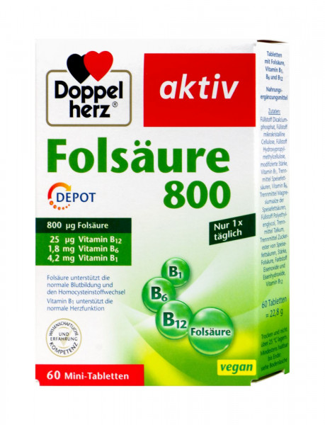 Doppelherz Folsäure 800 + B6 + B12 + C + E, 60 er