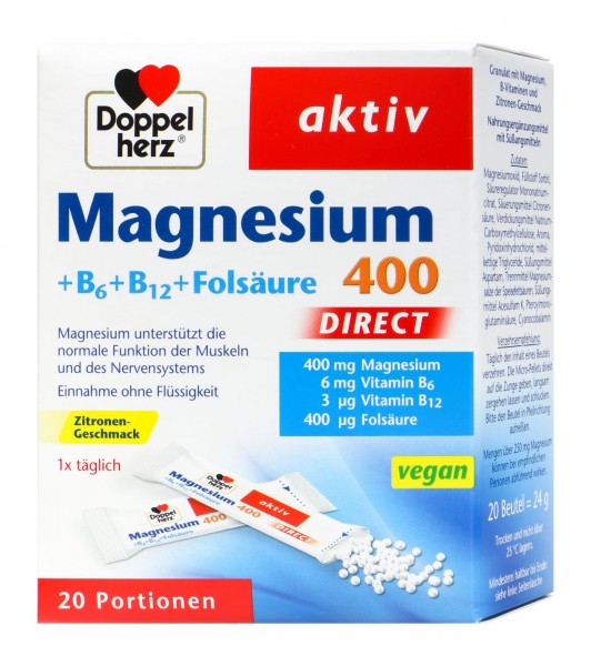 Doppelherz Magnesium + B6 + B12 Direct, 20 er